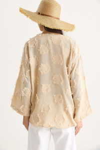 Kadın Önü Bağlamalı Kendinden Nakışlı Püsküllü Salaş Kimono 7012-2 60283410 - Bej