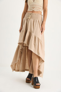 Kadın Önü Kısa Arkası Uzun Beli Gipeli Astarlı Volanlı Müslin Etek 25S1-3001 60283411 - Vizon