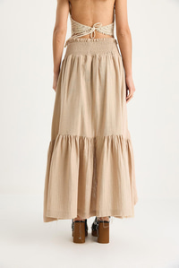 Kadın Önü Kısa Arkası Uzun Beli Gipeli Astarlı Volanlı Müslin Etek 25S1-3001 60283411 - Vizon