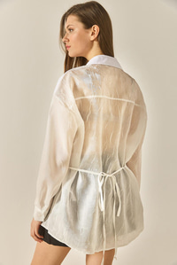 Kadın Organze Tül Detaylı Oversize Gömlek 60502 60283263 - Beyaz