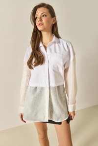 Kadın Organze Tül Detaylı Oversize Gömlek 60502 60283263 - Beyaz