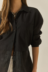 Kadın Organze Tül Detaylı Oversize Gömlek 60502 60283263 - Siyah