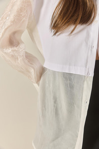 Kadın Organze Tül Detaylı Oversize Gömlek 60502 60283263 - Beyaz
