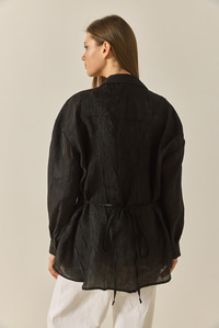 Kadın Organze Tül Detaylı Oversize Gömlek 60502 60283263 - Siyah