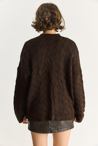 Kadın Oval Yaka Saç Örgü Oversize Triko Kazak TK241277 60284091 - Kahve KAZAK modelleri