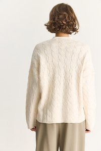 Kadın Oval Yaka Saç Örgü Oversize Triko Kazak TK241277 60284091 - Krem KAZAK modelleri