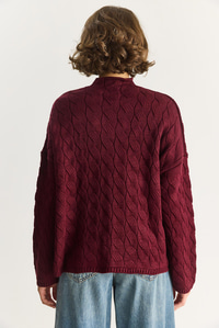 Kadın Oval Yaka Saç Örgü Oversize Triko Kazak TK241277 60284091 - Bordo KAZAK modelleri