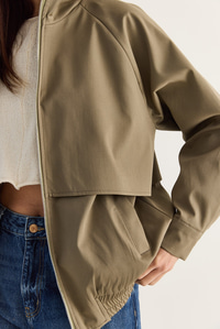 Kadın Oversize Dik Yaka Fermuarlı Lastik Bel Astarlı Kısa Trençkot 2820 60286510 - Haki DIŞ GİYİM modelleri