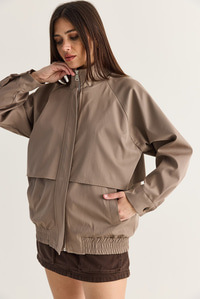 Kadın Oversize Dik Yaka Fermuarlı Lastik Bel Astarlı Kısa Trençkot 2820 60286510 - Vizon DIŞ GİYİM modelleri