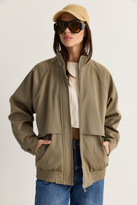 Kadın Oversize Dik Yaka Fermuarlı Lastik Bel Astarlı Kısa Trençkot 2820 60286510 - Haki DIŞ GİYİM modelleri