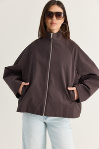 Kadın Oversize Dik Yaka Fermuarlı Reglan Kol A Kesim Kısa Trençkot 2100 60286511 - Acı Kahve DIŞ GİYİM modelleri
