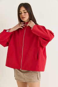 Kadın Oversize Dik Yaka Fermuarlı Reglan Kol A Kesim Kısa Trençkot 2100 60286511 - Kırmızı DIŞ GİYİM modelleri