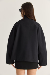 Kadın Oversize Dik Yaka Fermuarlı Reglan Kol A Kesim Kısa Trençkot 2100 60286511 - Siyah DIŞ GİYİM modelleri