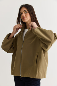 Kadın Oversize Dik Yaka Fermuarlı Reglan Kol A Kesim Kısa Trençkot 2100 60286511 - Haki DIŞ GİYİM modelleri