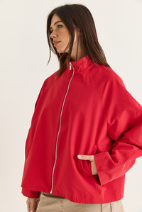 Kadın Oversize Dik Yaka Fermuarlı Reglan Kol A Kesim Kısa Trençkot 2100 60286511 - Kırmızı DIŞ GİYİM modelleri