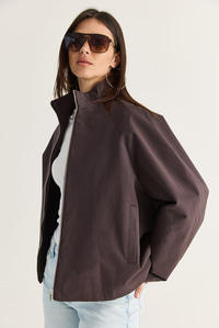 Kadın Oversize Dik Yaka Fermuarlı Reglan Kol A Kesim Kısa Trençkot 2100 60286511 - Acı Kahve DIŞ GİYİM modelleri