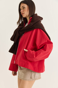 Kadın Oversize Dik Yaka Fermuarlı Reglan Kol A Kesim Kısa Trençkot 2100 60286511 - Kırmızı DIŞ GİYİM modelleri