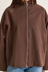Kadın Oversize Dik Yaka Fermuarlı Reglan Kol A Kesim Kısa Trençkot 2100 60286511 - Kahverengi DIŞ GİYİM modelleri