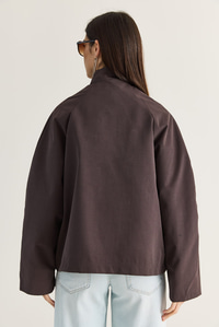 Kadın Oversize Dik Yaka Fermuarlı Reglan Kol A Kesim Kısa Trençkot 2100 60286511 - Acı Kahve DIŞ GİYİM modelleri