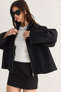 Kadın Oversize Dik Yaka Fermuarlı Reglan Kol A Kesim Kısa Trençkot 2100 60286511 - Siyah DIŞ GİYİM modelleri