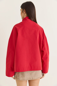 Kadın Oversize Dik Yaka Fermuarlı Reglan Kol A Kesim Kısa Trençkot 2100 60286511 - Kırmızı DIŞ GİYİM modelleri