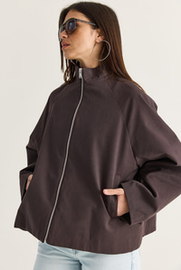 Kadın Oversize Dik Yaka Fermuarlı Reglan Kol A Kesim Kısa Trençkot 2100 60286511 - Acı Kahve DIŞ GİYİM modelleri