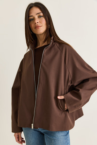Kadın Oversize Dik Yaka Fermuarlı Reglan Kol A Kesim Kısa Trençkot 2100 60286511 - Kahverengi DIŞ GİYİM modelleri