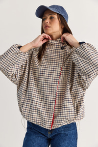 Kadın Oversize Ekose Desenli Astarlı Su İtici Yağmurluk Trençkot 4000 60286588 - Krem-Lacivert DIŞ GİYİM modelleri