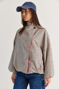 Kadın Oversize Ekose Desenli Astarlı Su İtici Yağmurluk Trençkot 4000 60286588 - Krem-Lacivert DIŞ GİYİM modelleri