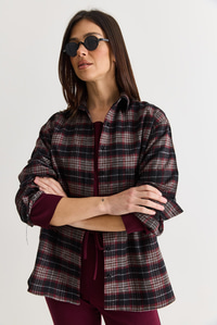 Kadın Oversize Ekose Desenli Oduncu Gömlek DG261035 60286552 - Siyah-Gri GÖMLEK modelleri