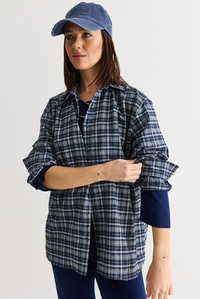 Kadın Oversize Ekose Desenli Oduncu Gömlek DG261035 60286552 - Ekru-Haki GÖMLEK modelleri
