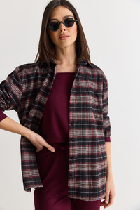 Kadın Oversize Ekose Desenli Oduncu Gömlek DG261035 60286552 - Siyah-Gri GÖMLEK modelleri
