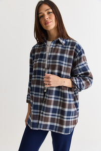 Kadın Oversize Ekose Desenli Oduncu Gömlek DG261035 60286552 - Kahve-Lacivert GÖMLEK modelleri