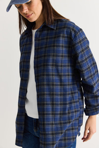 Kadın Oversize Ekose Desenli Oduncu Gömlek DG261035 60286552 - Gri-Lacivert GÖMLEK modelleri
