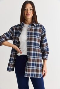 Kadın Oversize Ekose Desenli Oduncu Gömlek DG261035 60286552 - Kahve-Lacivert GÖMLEK modelleri