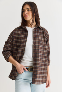 Kadın Oversize Ekose Desenli Oduncu Gömlek DG261035 60286552 - Kahverengi-Vizon GÖMLEK modelleri