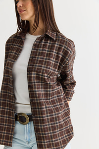 Kadın Oversize Ekose Desenli Oduncu Gömlek DG261035 60286552 - Kahverengi-Vizon GÖMLEK modelleri