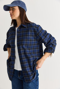 Kadın Oversize Ekose Desenli Oduncu Gömlek DG261035 60286552 - Gri-Lacivert GÖMLEK modelleri