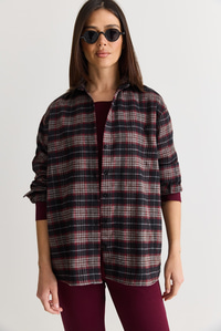 Kadın Oversize Ekose Desenli Oduncu Gömlek DG261035 60286552 - Siyah-Gri GÖMLEK modelleri