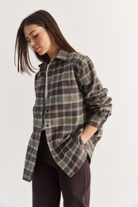 Kadın Oversize Ekose Desenli Oduncu Gömlek DG261035 60286552 - Kahverengi-Haki GÖMLEK modelleri
