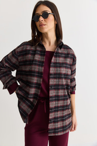 Kadın Oversize Ekose Desenli Oduncu Gömlek DG261035 60286552 - Siyah-Gri GÖMLEK modelleri