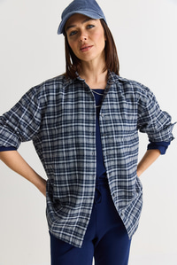 Kadın Oversize Ekose Desenli Oduncu Gömlek DG261035 60286552 - Ekru-Haki GÖMLEK modelleri