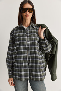 Kadın Oversize Ekose Desenli Oduncu Gömlek DG261035 60286552 - Haki-Ekru GÖMLEK modelleri