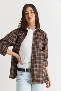 Kadın Oversize Ekose Desenli Oduncu Gömlek DG261035 60286552 - Kahverengi-Vizon GÖMLEK modelleri