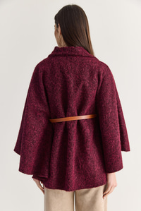 Kadın Oversize Gold Düğme Detaylı Keçe Dokulu Yakalı Kemerli Panço 55022 60286553 - Bordo DIŞ GİYİM modelleri