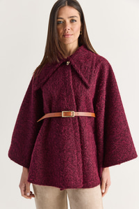 Kadın Oversize Gold Düğme Detaylı Keçe Dokulu Yakalı Kemerli Panço 55022 60286553 - Bordo DIŞ GİYİM modelleri