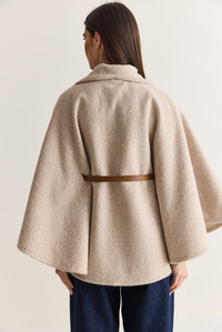 Kadın Oversize Gold Düğme Detaylı Keçe Dokulu Yakalı Kemerli Panço 55022 60286553 - Krem DIŞ GİYİM modelleri