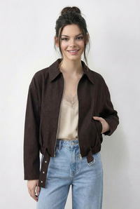Kadın Oversize Kemer Detaylı Fermuarlı Astarlı Denim Bomber Ceket 2917 60286040 - Kahverengi CEKET modelleri