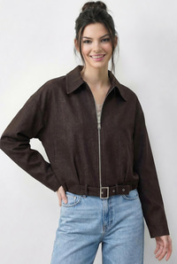 Kadın Oversize Kemer Detaylı Fermuarlı Astarlı Denim Bomber Ceket 2917 60286040 - Kahverengi CEKET modelleri