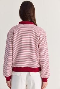 Kadın Oversize Polo Yaka Yarım Fermuarlı Çizgili Sweatshirt ÖS261005 60286586 - Bordo SWEATSHİRT modelleri